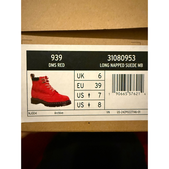 Dr. Martens Red 939 long napped suede Size 8 - Picture 6 of 7